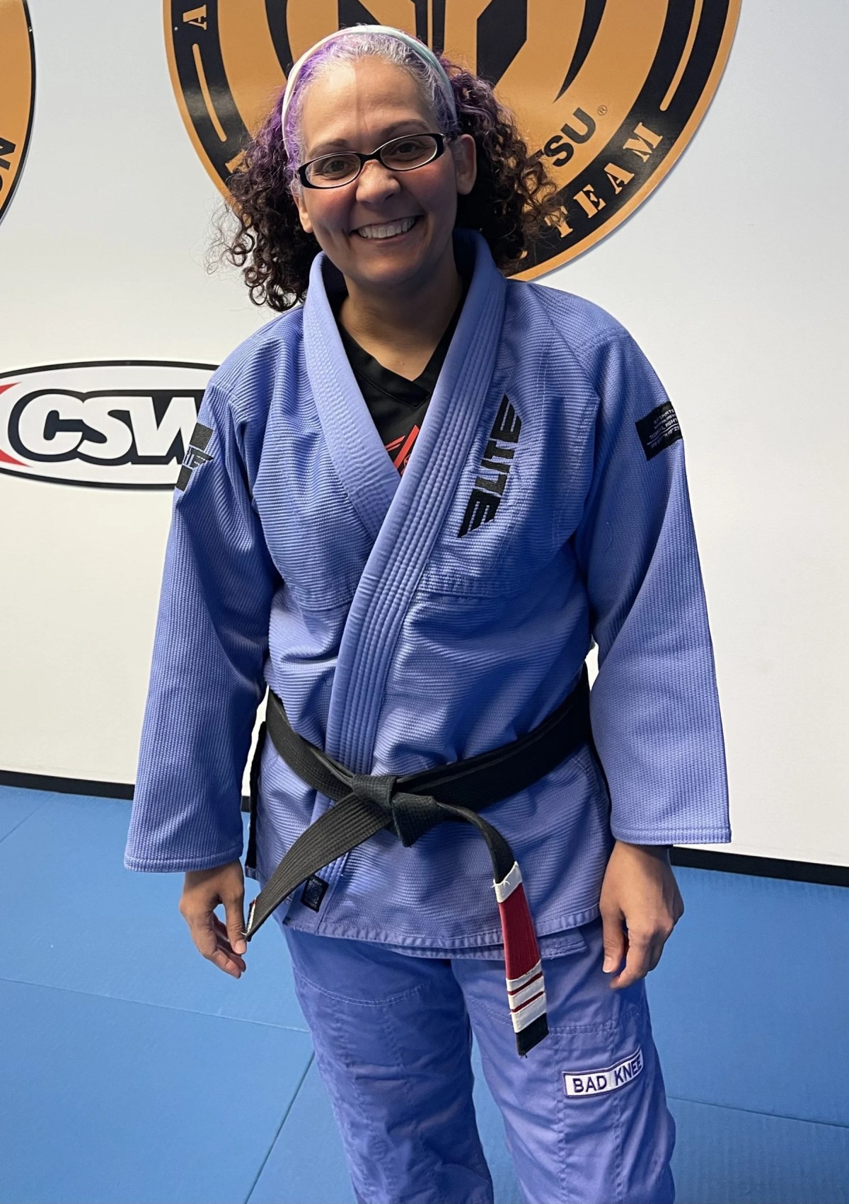 Coach Iris Rousseau in her gi at the academy